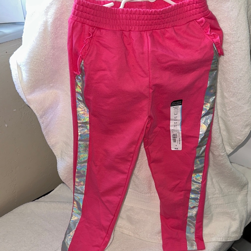Vibrant Pink Kids Joggers with Shimmering Silver Stripes